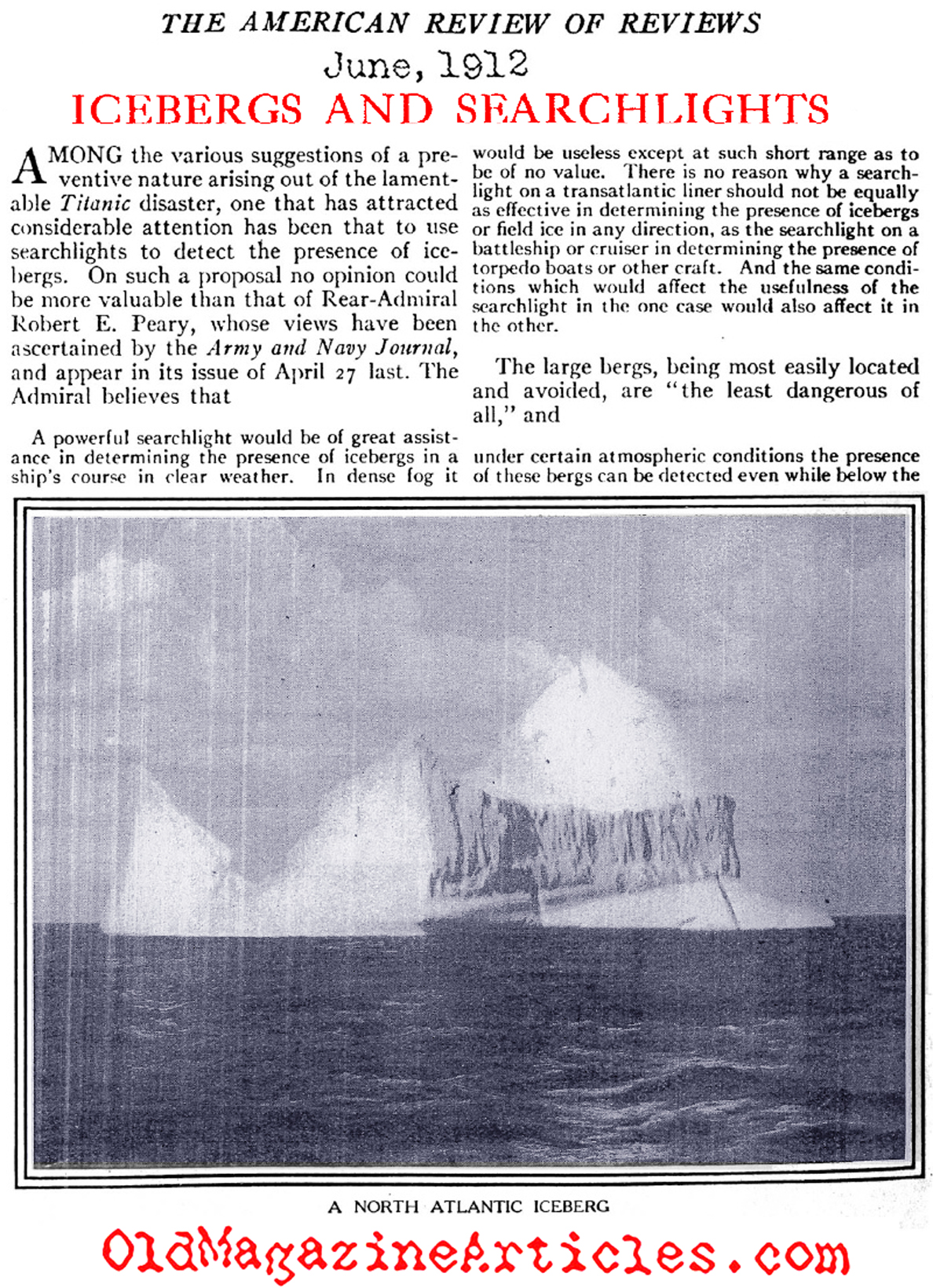Admiral Peary on Icebergs and the <em>Titanic</em> Catastrophe (Review of Reviews, 1912)